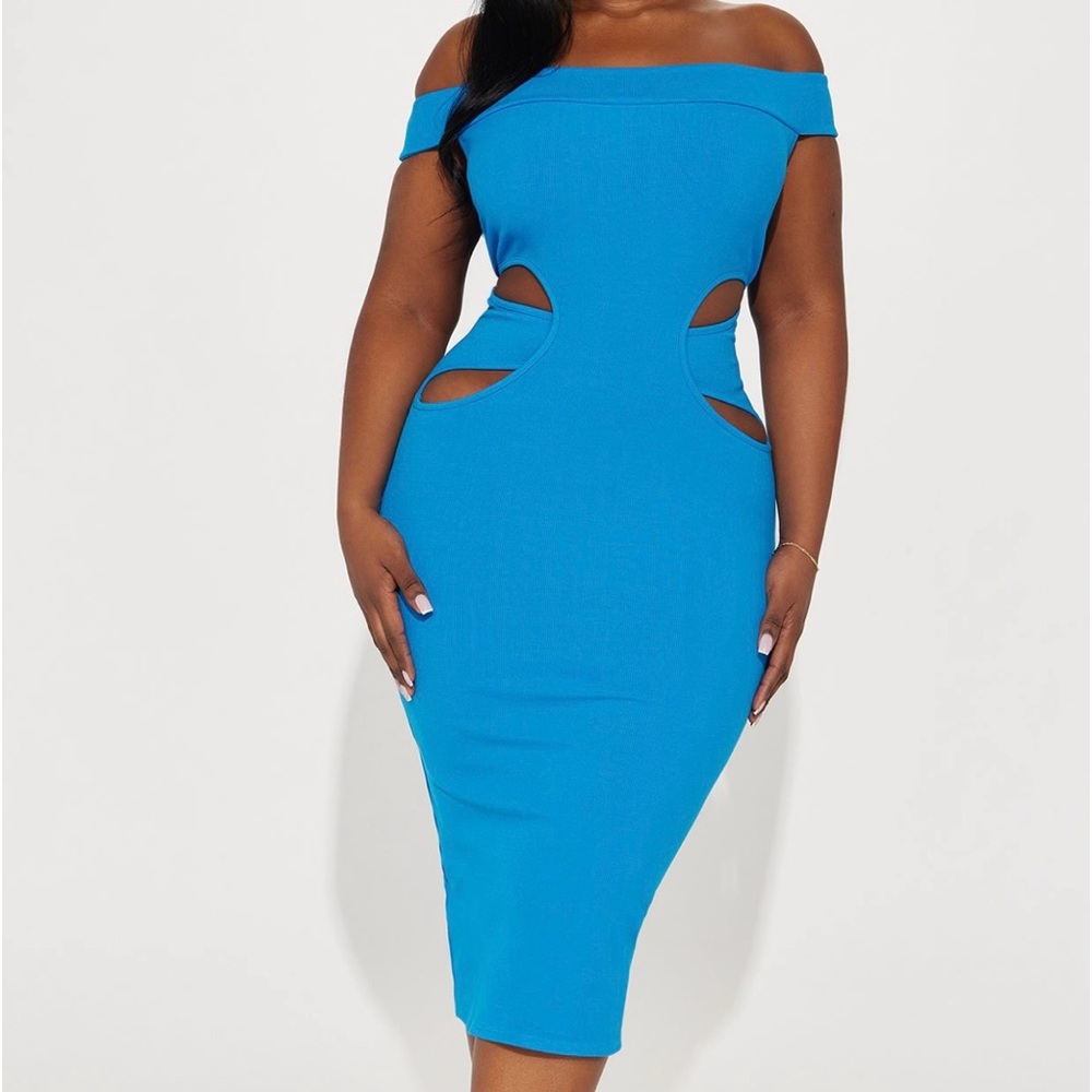 Brand New CUTE Cutout Midi Dress - Blue